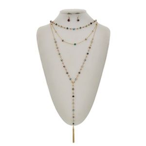 MULTI COLOR GLASS CRYSTAL LAYERED NECKLACE SET